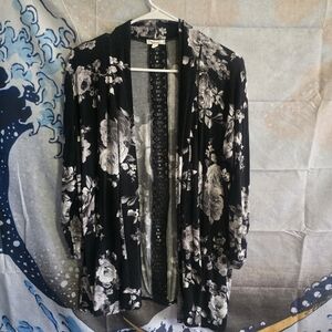 Maurices Black and White Floral Cardigan